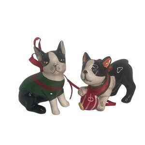 Set of 2 Boston Terrier Ornaments Figures Blue Sky Ceramics Heather Goldminc Dog